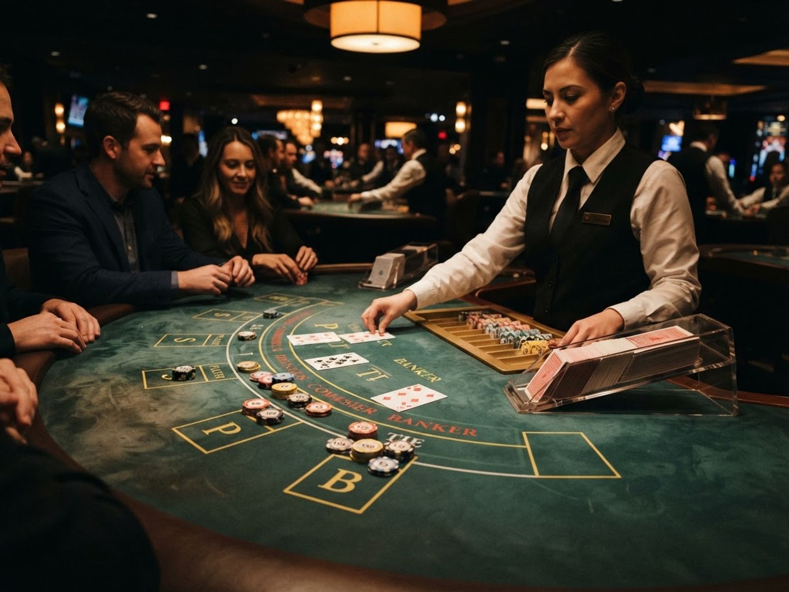 Table de baccarat en direct avec cartes et sabot