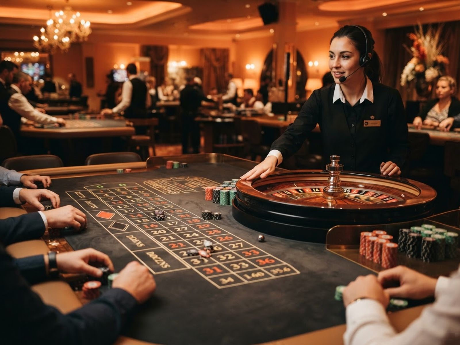 Table de roulette en direct avec croupier et roue
